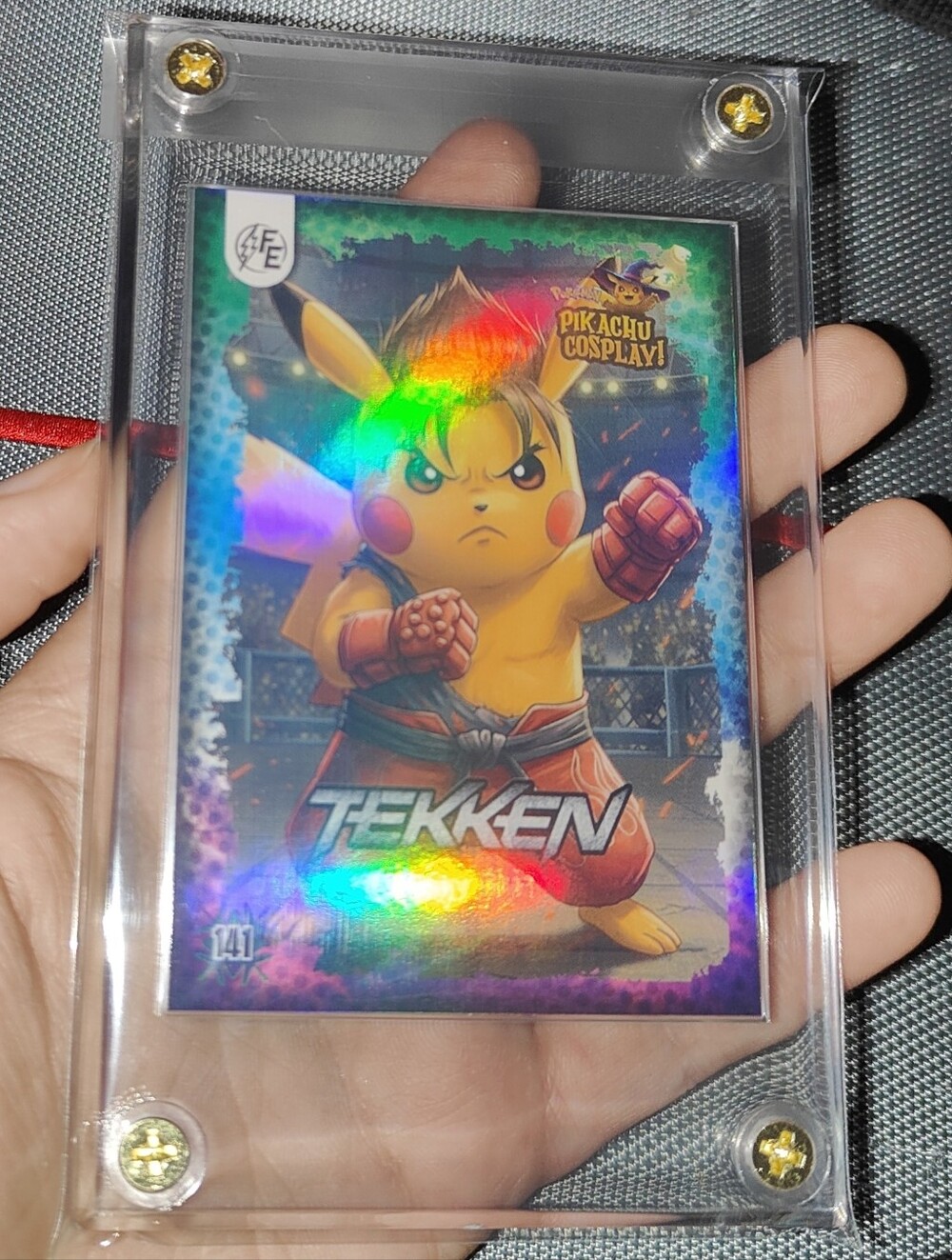 Jin Tekken holo encased Pikachu Cosplay Horror card Unofficial Pokemon Peru